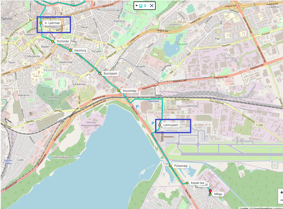 автобусный маршрут из аэропорта в центр Таллина